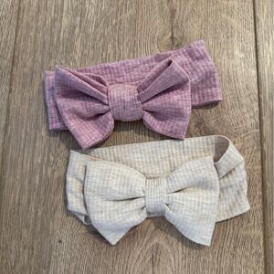 Little Sleepies Pink and Cream Ribbed Bow Headband